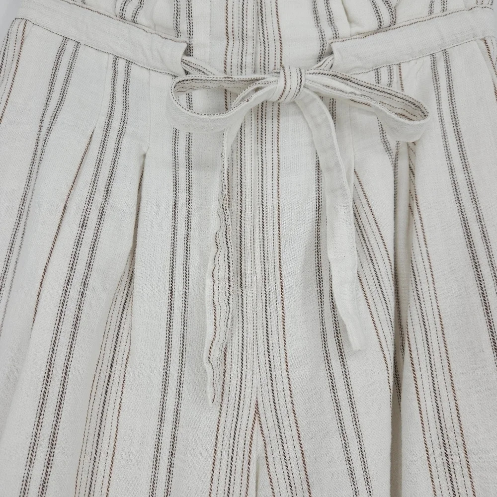 Antonio Melani Cropped Wide Leg Pants White Striped High Rise Pleated Palazzo - Picture 3 of 7
